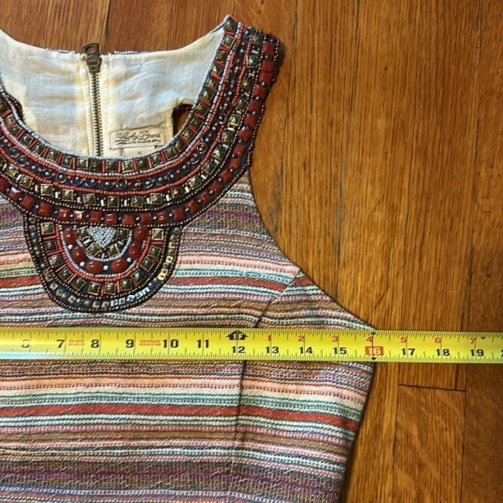 LUCKY BRAND DRESS GRECIAN BEADED COLLAR IKAT DRESS SZ SM - Picture 7 of 8